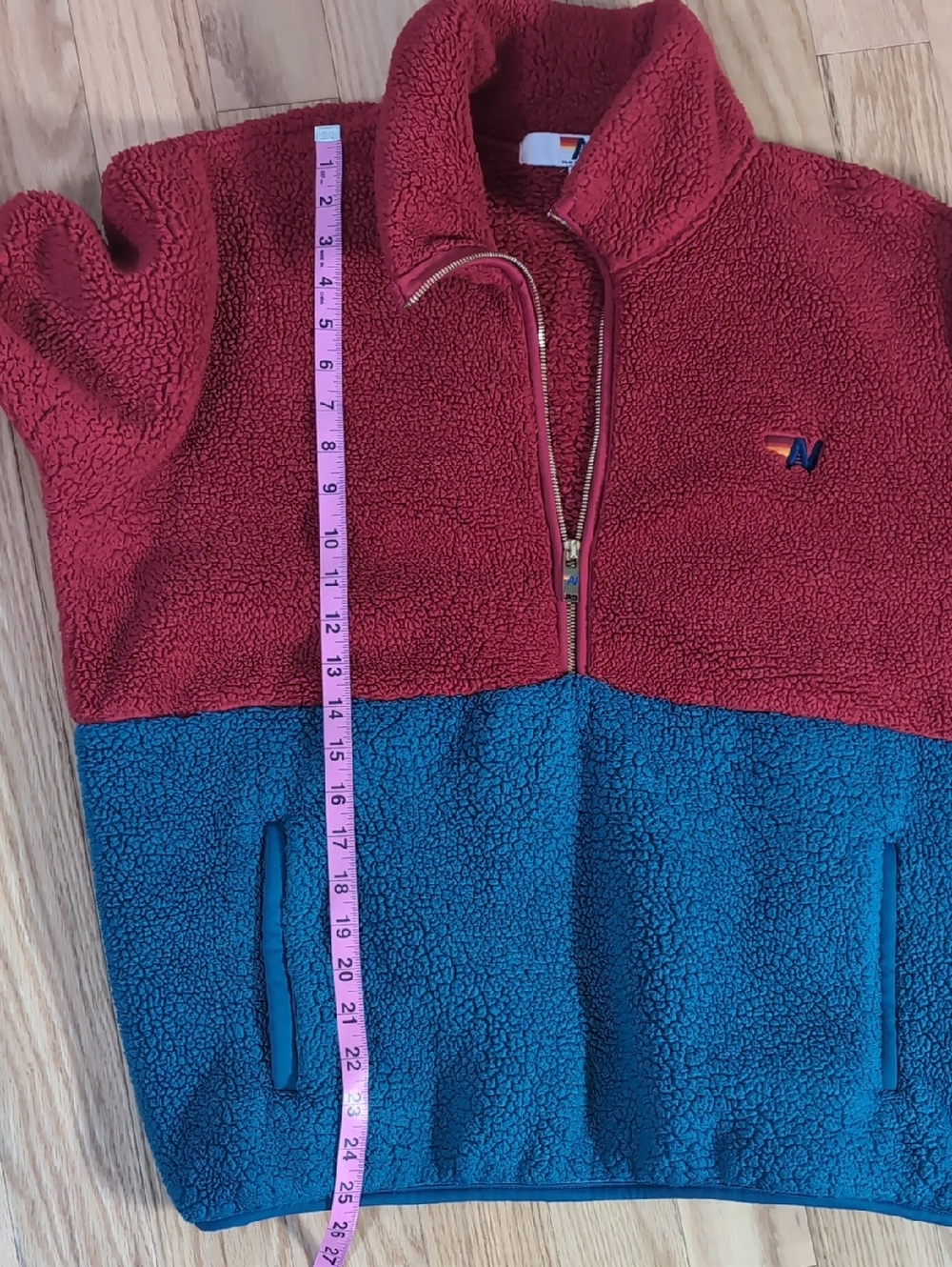 Aviator Nation Teddy Unisex Half Zip Color Block Jacket In Cherry Large - Picture 7 of 9